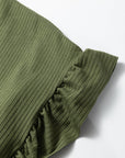 Solid Ribbed Knit Ruffle Short Sleeve T-Shirt