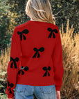 Bow Pearl Embellished Drop Shoulder Sweater