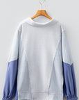 Stripe Colorblock Dolman Sleeve Oversize Collared Top