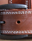 34 Inch 3D Brown Mens Leather Stitched Basic Belt Brass Buckle