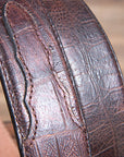 Mens M&F Western Distressed Brown Croc Print Leather Belt Engraved Silver Buckle