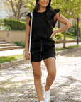 Pearl Textured Ruffled Sleeve Tee and Shorts Set