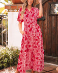 Paisley Side Slit Puff Sleeve Maxi Dress