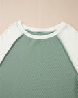 Faye Colorblock Patchwork Raglan Long Sleeve Top