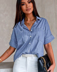 Denim Turn-Down Collar Short Sleeve Shirt