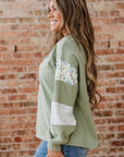 Floral Plaid Patchwork Sleeve French Terry Top