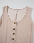 Corded Knit Side Pockets Buttoned Sleeveless Romper