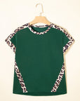 Leopard Colorblock Round Neck Short Sleeve T-Shirt