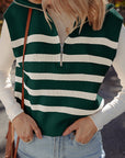 Stripe Ribbed Half-Zip Collar Sleeveless Sweater