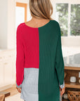 Colorblock Knit V-Neck Sweater