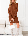 Solid Ribbed Mock Neck Sweater Dress