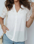 Flower Eyelet Embroidered Patchwork Sheer Shirt