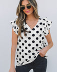Halo Polka Dot Ruffled Sleeve V Neck Blouse
