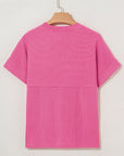 Solid Corded Knit Mock Neck T-Shirt