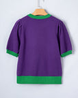 Mardi Gras Tinsel Embroidered Short Sleeve Sweater