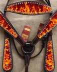 Hilason Western Horse Headstall Breast Collar Set American Leather Flame