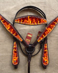 Hilason Western Horse Headstall Breast Collar Set American Leather Flame
