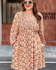 Plus Size Floral Long Sleeve V-Neck Babydoll Dress