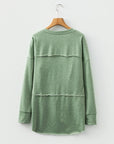 Solid V-Neck Raw Hem Long Sleeve Top