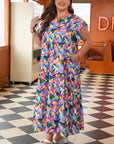 Plus Size Geometric Ruffle Sleeve Maxi Dress