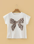 Leopard Bow Embroidered Short Sleeve T-Shirt