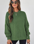 Solid Textured Knit Crewneck Sweater