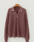 Mineral Wash Buttoned Polo Collar Knit Sweater