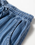 Stripe Chambray Tied Elastic Waist Trousers