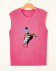 Western Cowboy Embroidered Round Neck Sleeveless Sweater