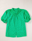 Arielle Embroidered Hollow-out Puff Sleeve Blouse