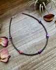 5 Pink dye Turquoise Choker and Sterling Silver Pearls