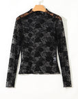 Floral Lace Sheer Mesh Long Sleeve Top