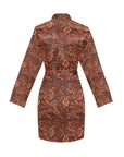 Tooled Leather Print Women's Long Sleeve Belted Satin Feel Dressing Lounge Robe