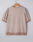 Stripe Short Bubble Sleeve T-Shirt