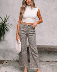 Leopard Frayed Edge High Waist Wide Leg Jeans