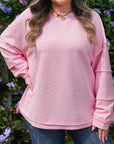 Plus Size Solid Ribbed Drop Shoulder Top