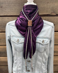 35X35" Solid Plum Wild Rag / Scarf - Leather Slide and Bolo Tie