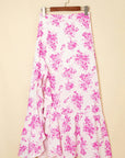 Floral Boho High Waist Ruffle Split Maxi Skirt