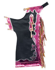 Ch862N-F Hilason Pro Rodeo Bronc Bull-Riding Black Genuine Leather Chaps