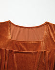 Velvet Ribbed Square Neck Puff Sleeve Top