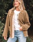 Fleece Corduroy Patchwork Button Up Jacket