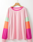 Plus Size Colorblock Patchwork Long Sleeve Top