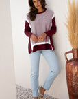 Stripe Colorblock Patchwork Dolman Sleeve Sweater