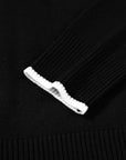 Bow Tie Contrast Trim Cropped Sweater
