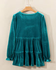 Velvet V-Neck Puff Sleeve Peplum Blouse