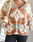 Western Aztec Quarter-Zip Elastic Cuffs Sweatshirt