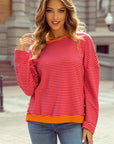 Camila Striped Side Buttons Drop Shoulder Top