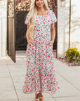 Molly Floral Square Neck Empire Waist Tiered Maxi Dress