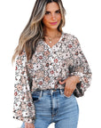 Floral Frilled Puff Sleeve Button Down Shirt
