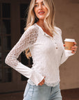 Lace Sheer Long Sleeve Henley Top